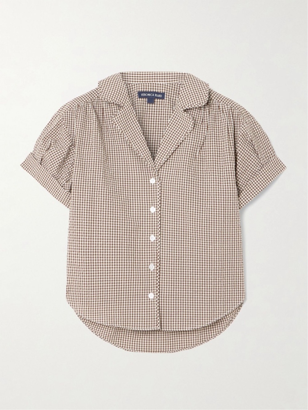 Veronica Beard Ilene Gingham Cuff Sleeve Top